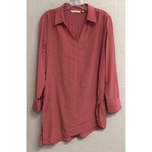 Soft Surroundings Size Medium Pink Salmon Beach Long Sleeve Asymmetric Hem Top